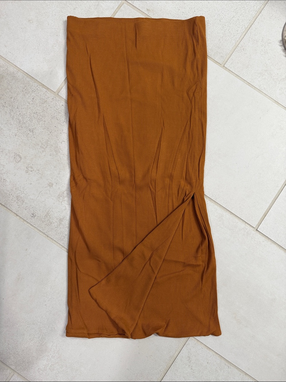 ILLA ILLA Rust Brown Midi Knit Skirt with Side Slit